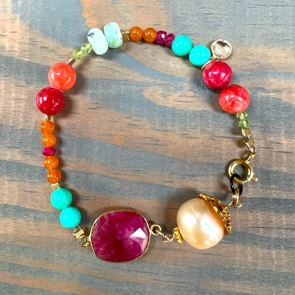 from my Crown & Clover line! Bright quartzite, Ruby, pearl bracelet, custom only